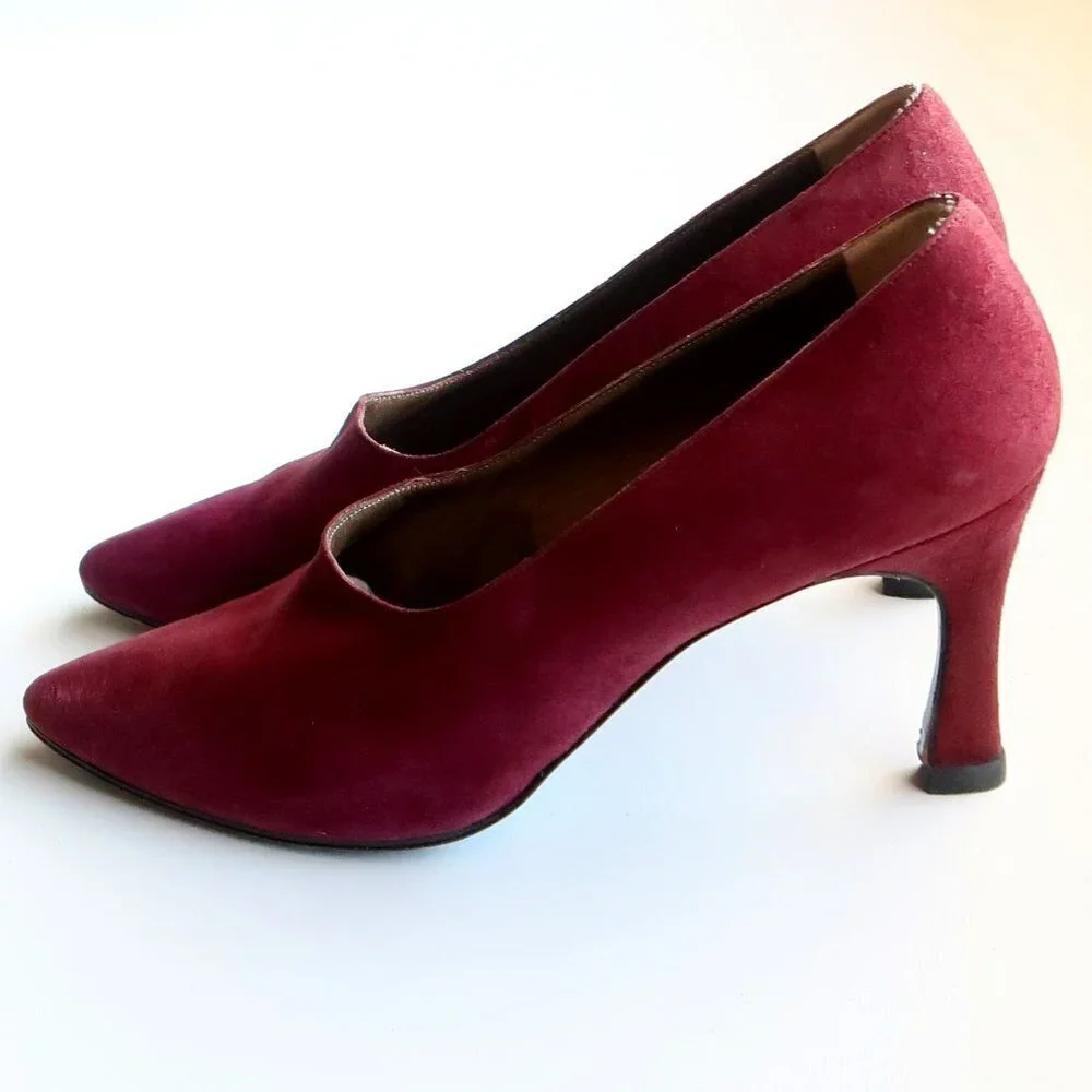 Yves Saint Laurent Burgundy Suede Leather Pointy Toe Heels Pumps Formal Shoes - Picture 10 of 14